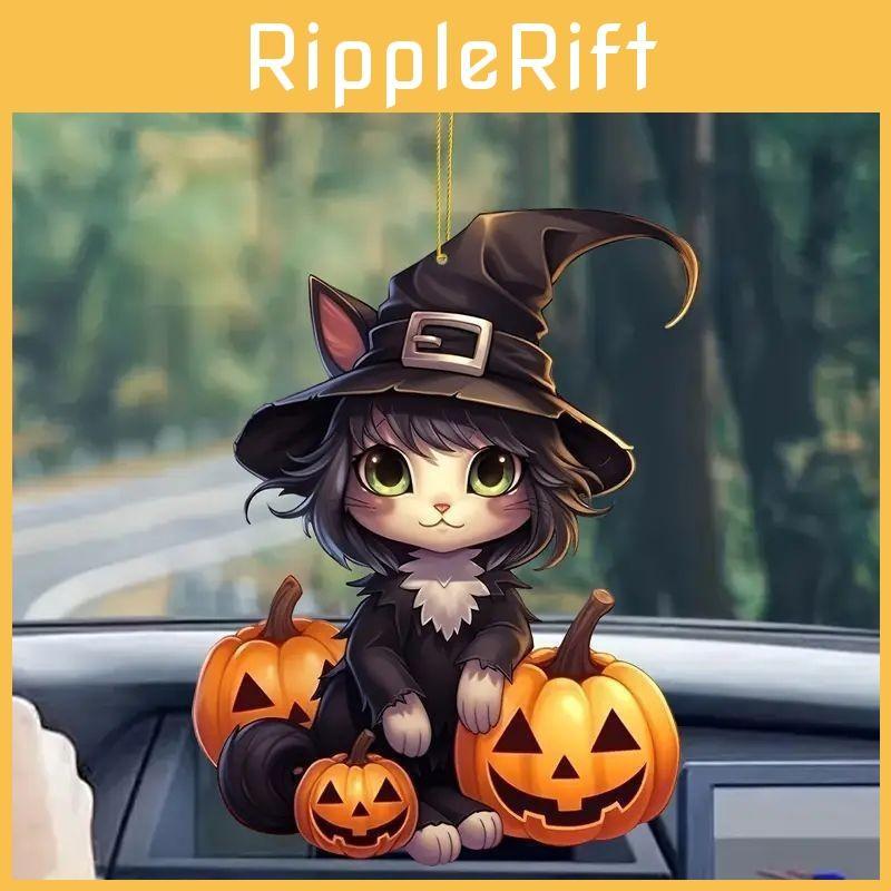 Halloween Acrylic Flat Surface Pendant With Cartoon Witch Cat Pumpkin Design