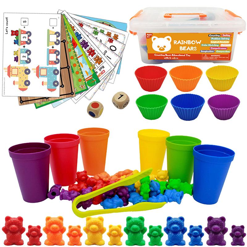 Interesting Toys Montessori Toys Box Rainbow Stack Cups Counting Bears Color Weights Sensory Toys Baby Mintessori Educational Toys Games Children