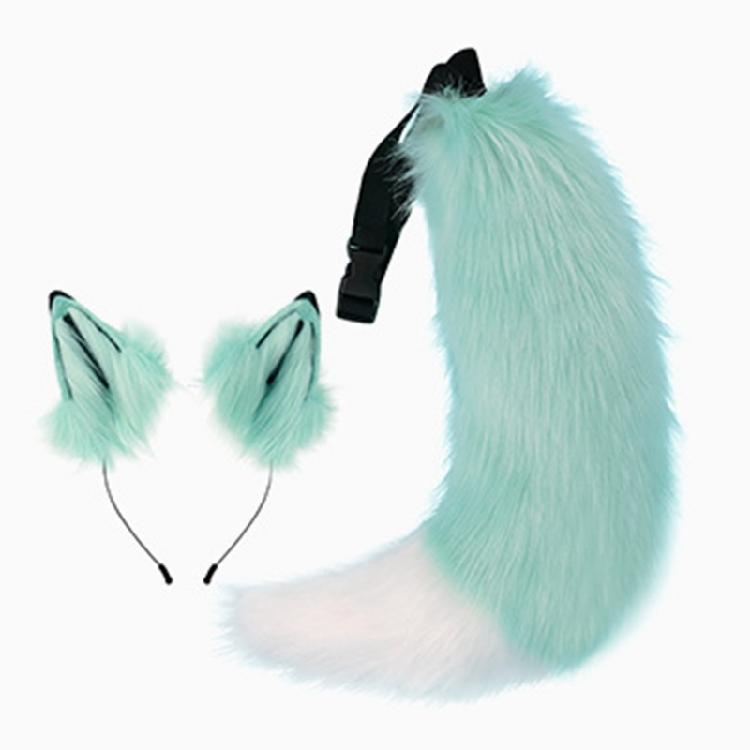 Wolf Ears and Tail Set Furry Foxes Ear Headband with Wolf Foxes Tail Halloween Animal Cosplay Costumes Adult Teen Kids