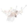 Handmade White Pearl Rose & Rhinestone Hair Comb & Ceramic Flower Vase Bridal Set