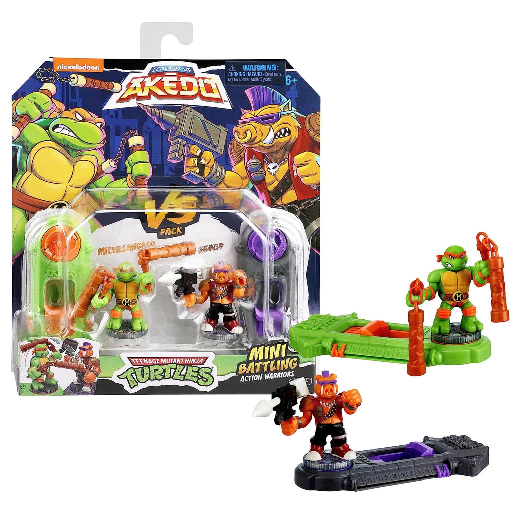 Akedo Legends of Teenage Mutant Ninja Turtles Mini Battle Warriors Versus Pack: Michelangelo vs. Bebop, Medium, 15243