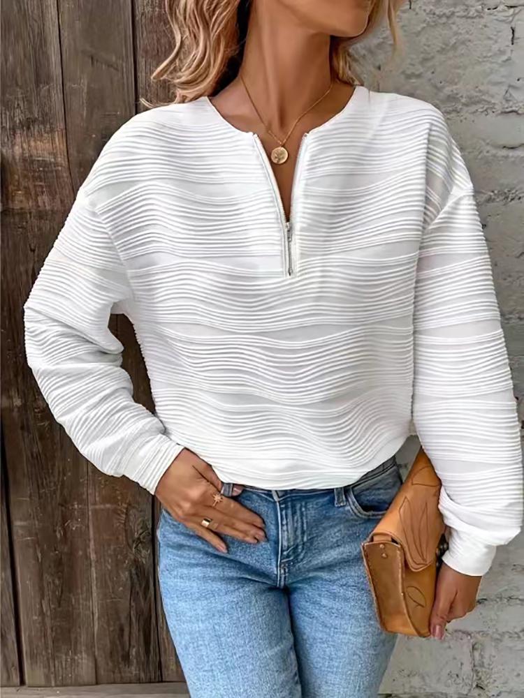 Autumn Winter Fashion Women's Casual Half-Zip Solid Color Sweatshirts Long-Sleeved Textured Tops