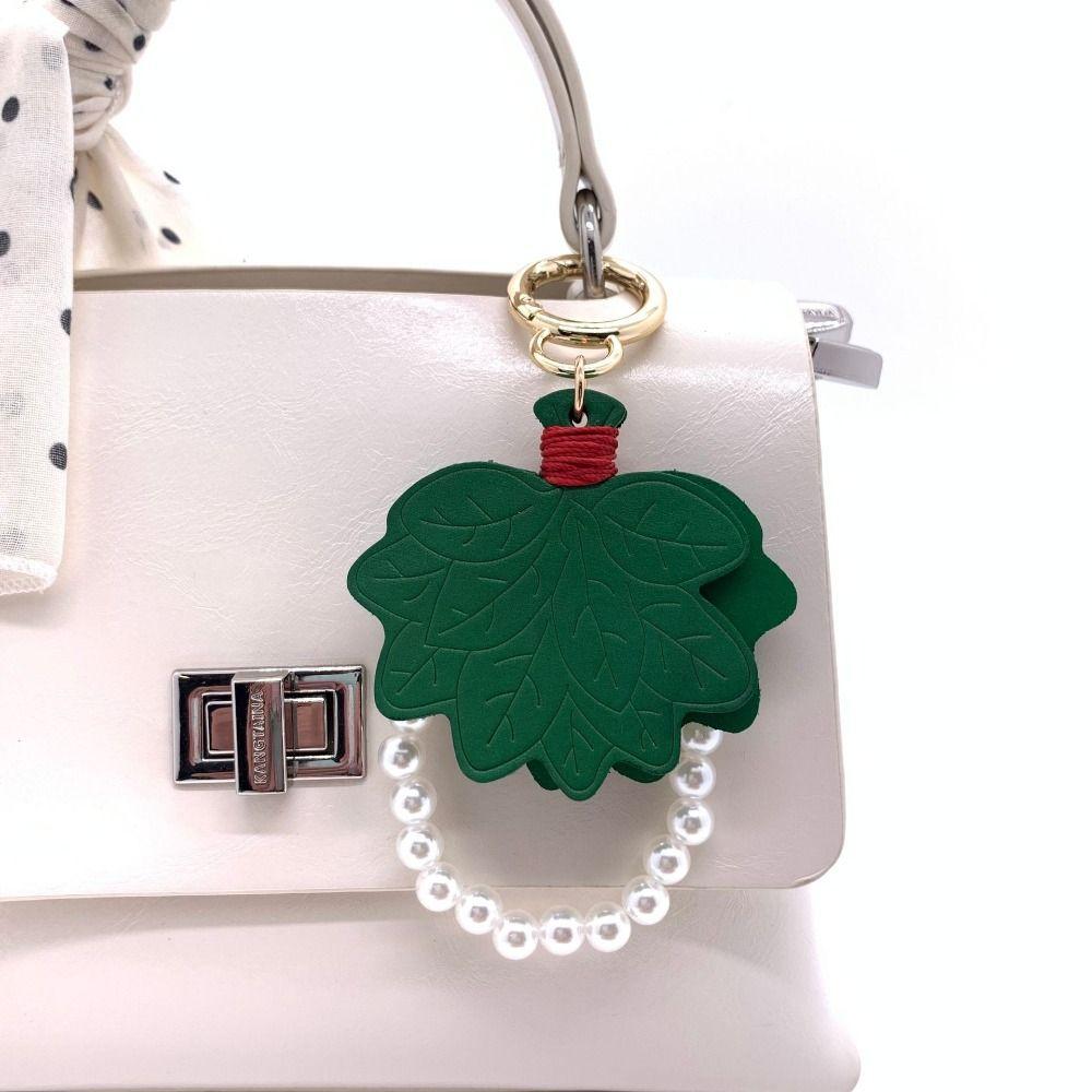 Anti-lost Leaves Leather Key Chain Pearl Chain Bag Pendant Portable Pomelo Leaves Keyring  Backpack
