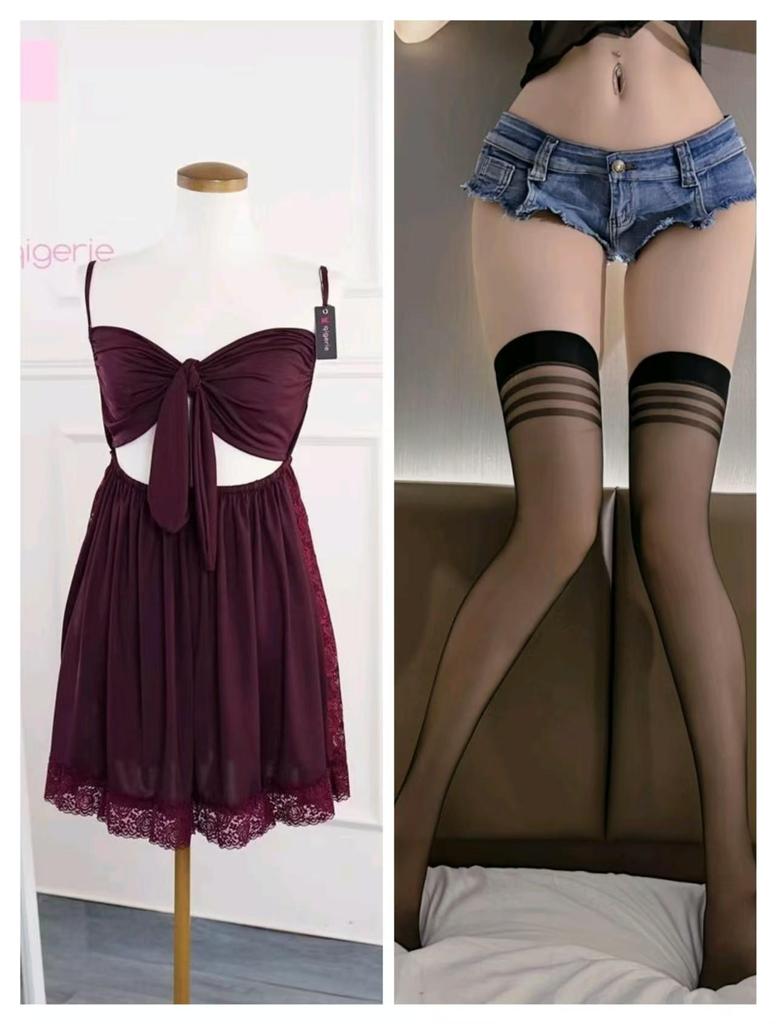 Lianxiang Sexy Bow Backless Nightdress - European & American Style Women's Lingerie Pajamas with Removable Straps