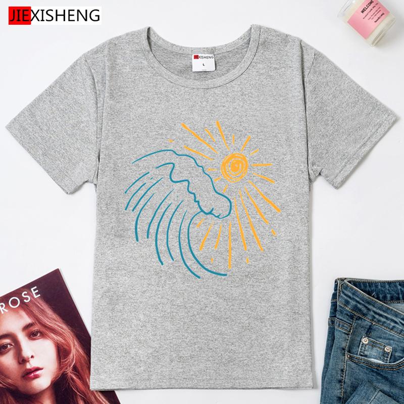 Natural Scenery Print Women T-Shirts Summer Casual Short Sleeve O-Neck Tshirt Tops 5 Colors Tee Shirt Tops Camisetas Mujer