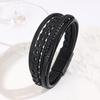 Bracciale da uomo in pelle multistrato retrò con bracciale aperto in lega