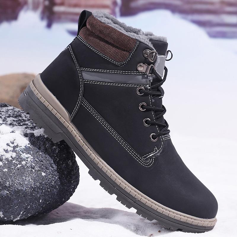 TUINANLE Men Winter Boots Warm Plush High-top Velcro Non-slip Chunky Heel Snow Outdoor Shoes