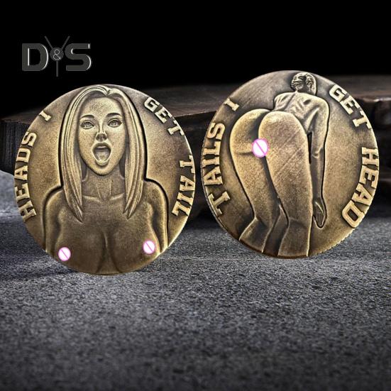 

Монета для пар «Орел, я получаю решку и решку, я получаю голову» Двусторонняя латунная монета для взрослых Монета для розыгрыша Счастливый жетон Подарок для мужчин и женщин Дата 1pc