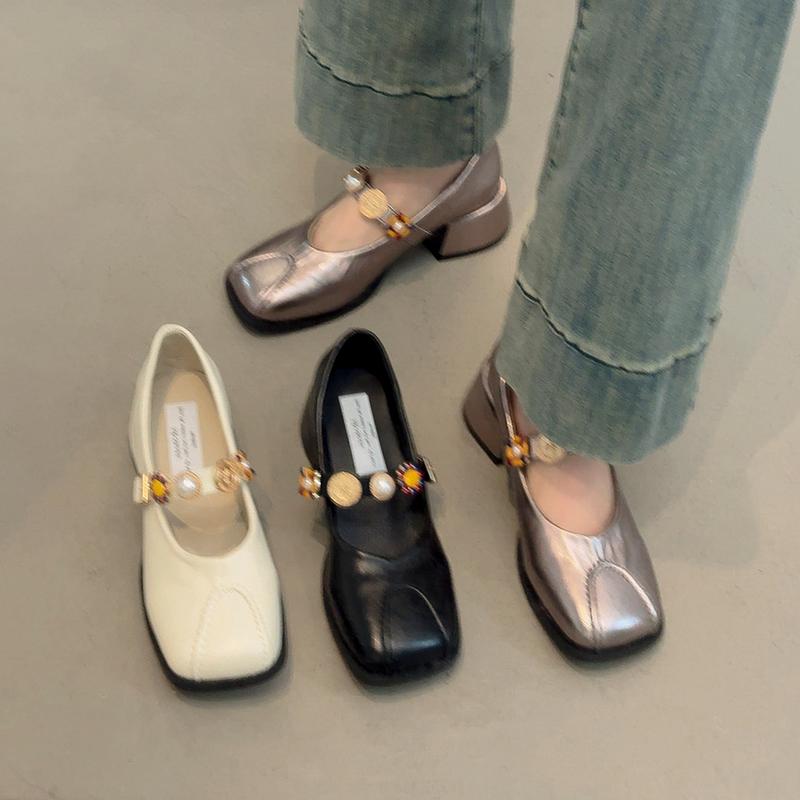 Fashion Soft Summer Shoes Ladies Women's Heels Female Footwear Square Toe 2025 New On Heels Dress Comfortable Mary Janes Spring Shoes On