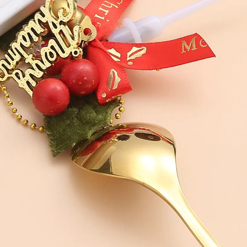 1/2/4/6 pièces ensembles cadeaux de poupée de dessin animé de Noël fantaisie vaisselle de Noël en acier inoxydable ensemble cuillère à café et fourchette avec boîte cadeau