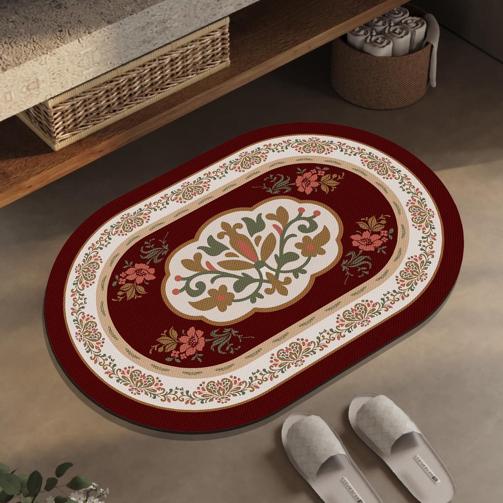 Retro Oval Badezimmerbodenmatte Saugfähig und Rutschfest Badezimmerbodenmatte Schnelltrocknende Bodenmatte