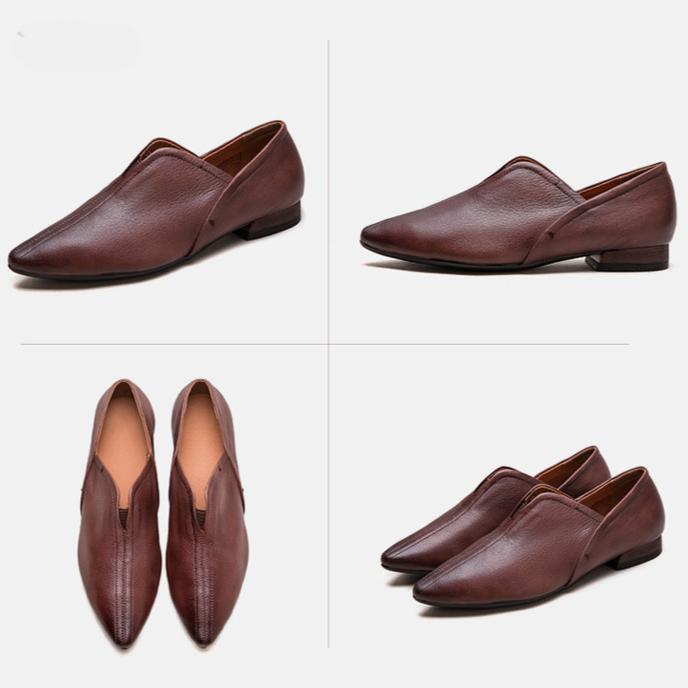 Johnature Ekte skinn Spiss tå Flats Komfortable myke såler Pendling Hverdagslige Damesko Slip-on