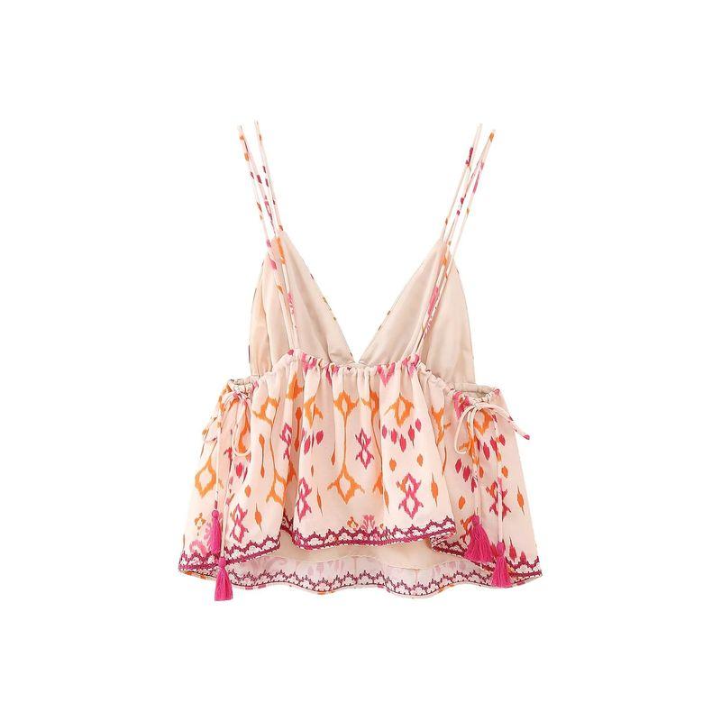 Jnleaog New Arrival Women's Clothing Sequin Embroidery Accessories Tops Retro Casual Vacation Sexy Backless Underwaist Sling
