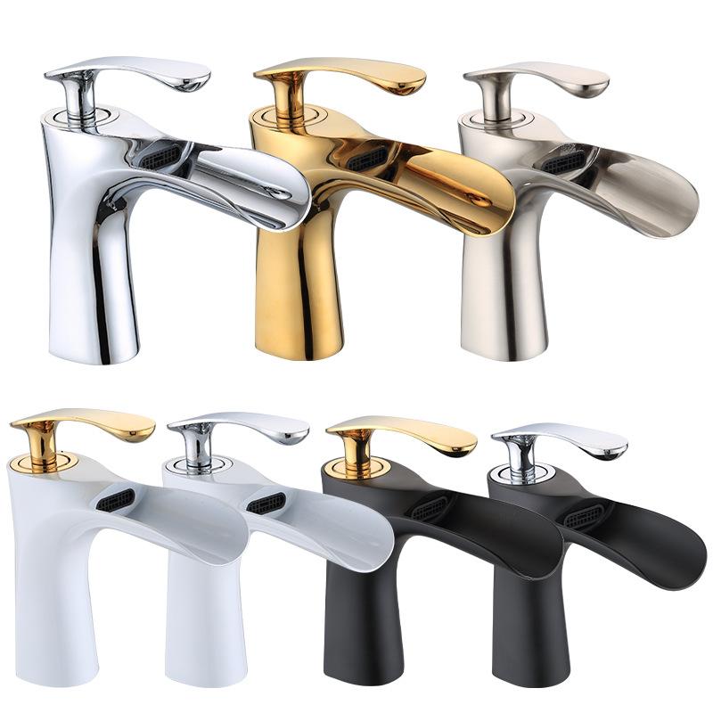 Bathroom Waterfall Basin Sink Faucets Hot Cold Tap Deck Mounted Water Mixer Crane Antique Bronze Chrome White Black Gold