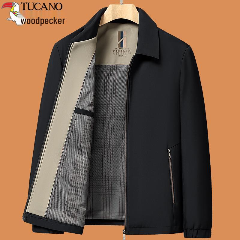 Woodpecker 2025 Dad Outerwear Set: Men's Spring and Autumn Jacket for Middle-Aged and Elderly
