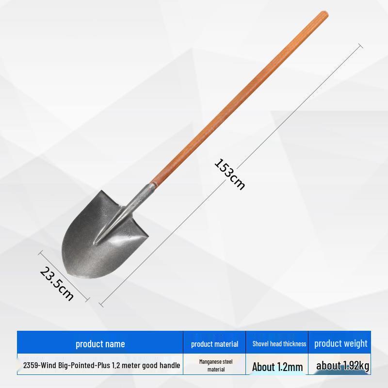 Iron Shovel with Manganese Steel Square Head & Wooden Handle, Natural Color, Large Size for Construction