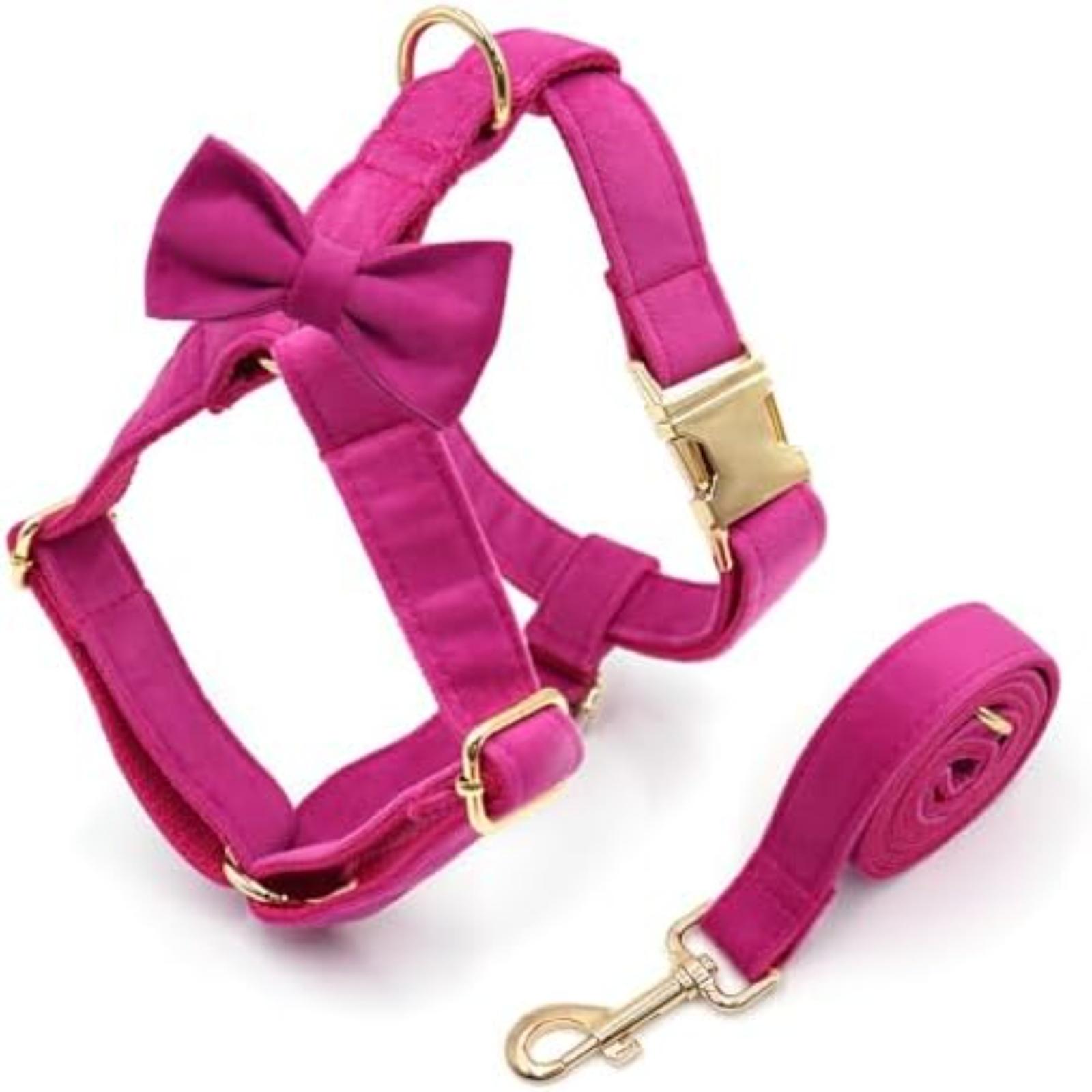 

Pet Collar with Zinc Alloy Buckle M Size Harness (Width 2.5cm Neck 38-57cm Chest 45-72cm) 120CM Leash 11*6CM Bow Set