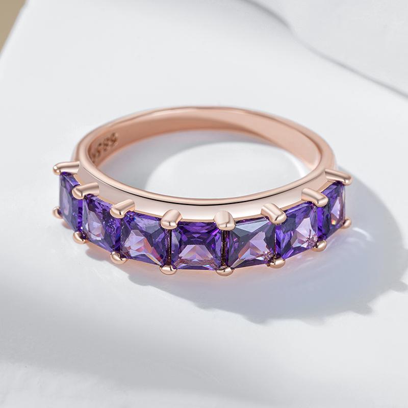 Shiny Square Purple Natural Zircon Ring For Women Trend Rose Gold Color Bride Wedding Vintage Jewelry Best Gift