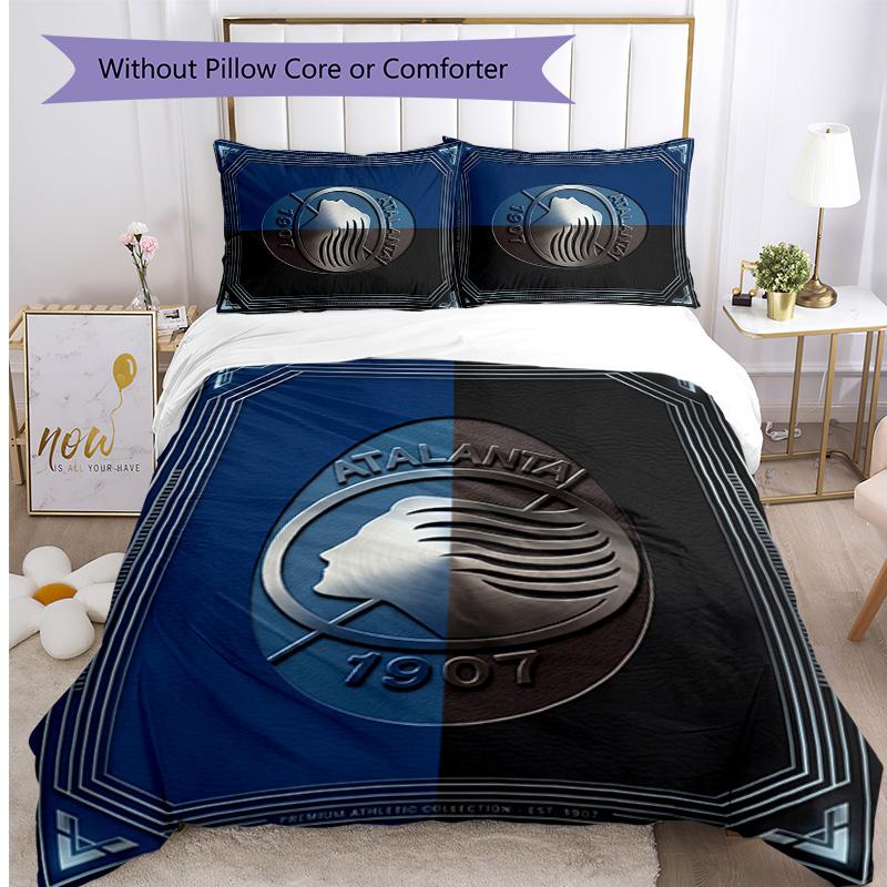 Set Biancheria da Letto Stampato 3 Pezzi Atalanta FC Traspirante Copripiumino con Federe Biancheria da Letto Decorativa per Camera da Letto Casa