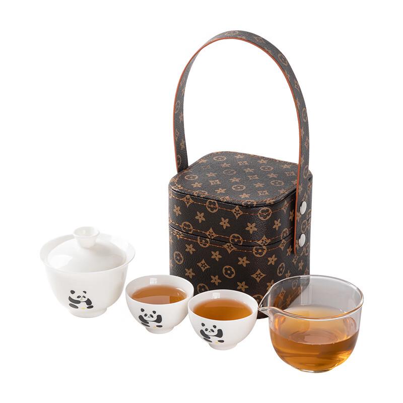 LISM Panda Ceramic Portable Travel Tea Set