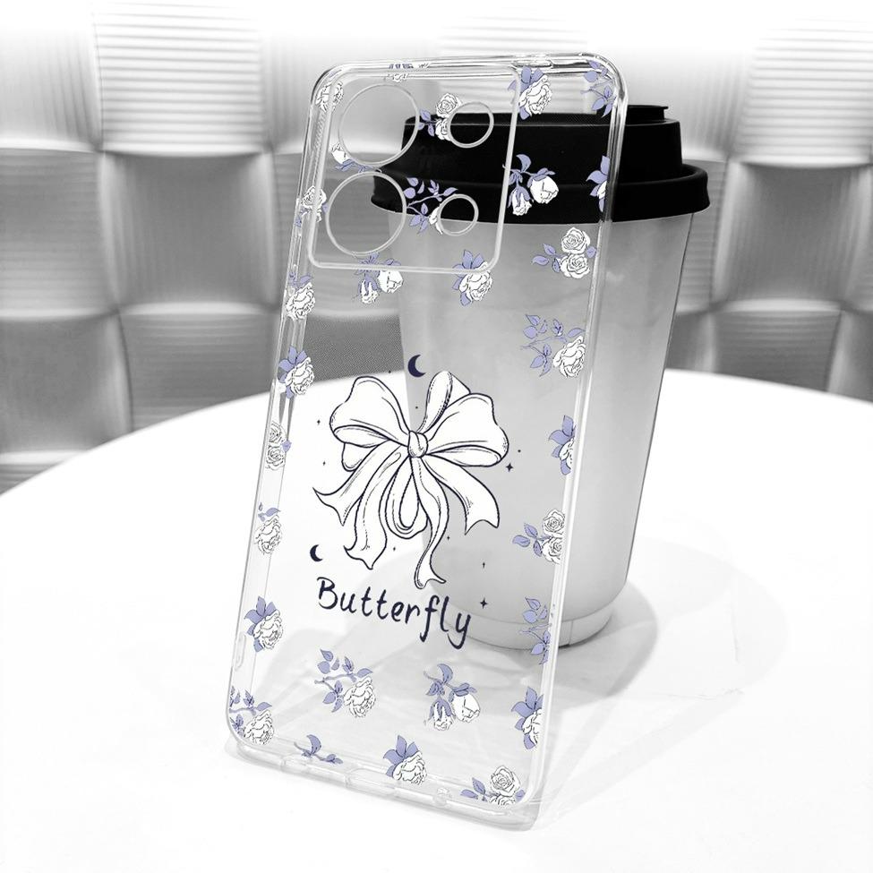 For Xiaomi Poco X6 Pro Case Cover Transparent Cute Cat Fashion Butterfly Funny Painted Casing 2311DRK48G 2311DRK48I