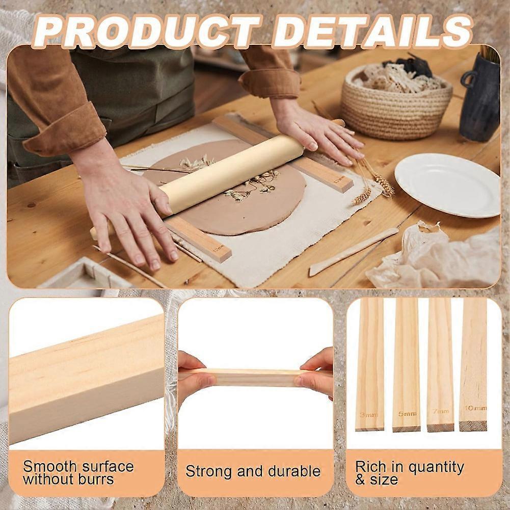 12 Pcs Pottery Tools 1 Wood Rolling Pin 1 Pottery Wedging Board/Linen Tablecloth and 10 Pcs 5 Size