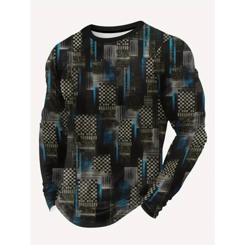 Vintage Men's Long Sleeve T-Shirt Streaks Print Top Spring Fall T-Shirt for Men 3D Striped Print Oversized Streetwear Clothing