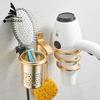 Hair Dryer Holder With Cup Households Rack Hair Blow Dryer Shelf Metal Wall Mount Bathroom Accessories Gold Hair Dryer Rack 9248