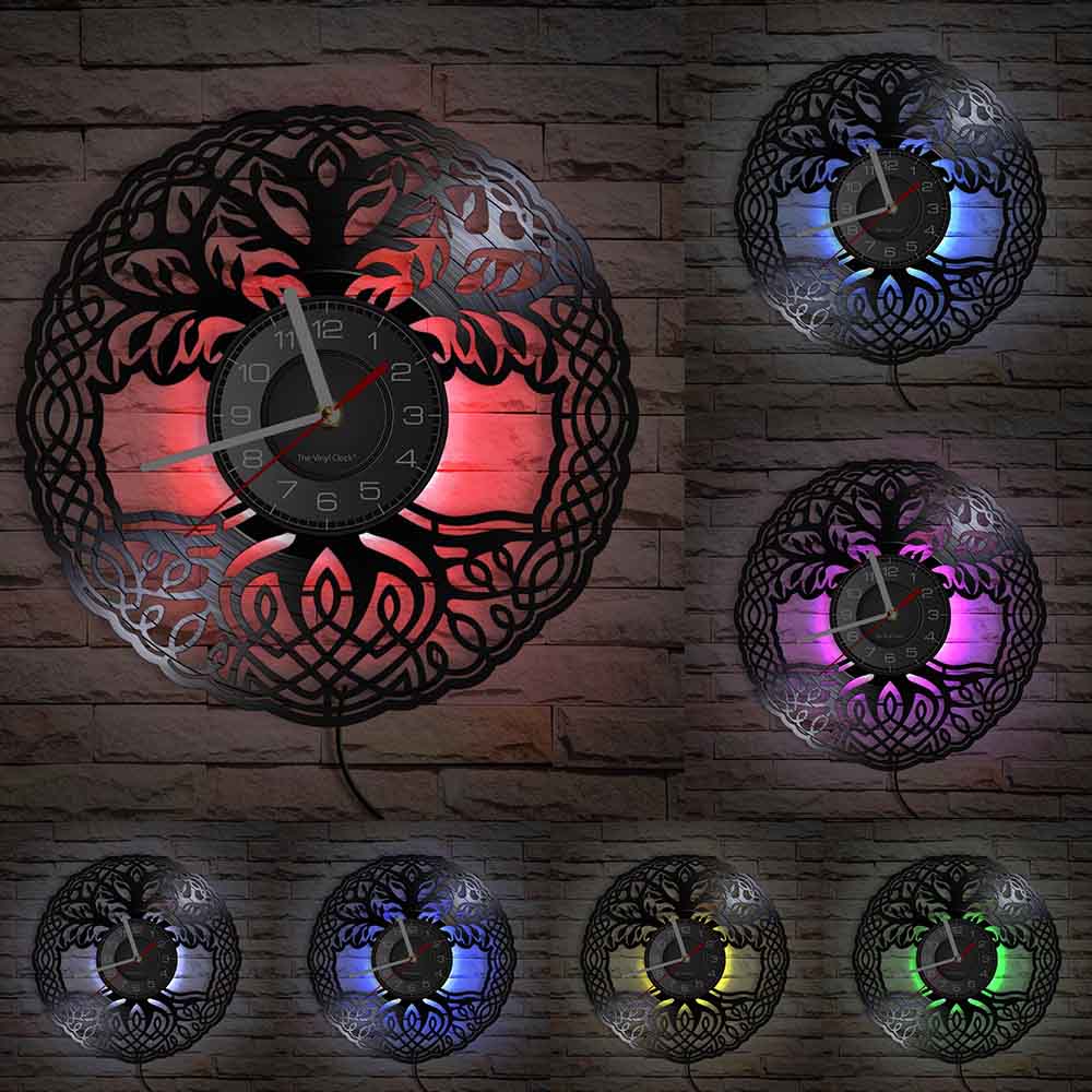 Tree of Life Retro Vinyl Record Wall Clock Living Room Kitchen Family Tree Retro Vinyl Longplay Wall Art Home Decor Wall Clock