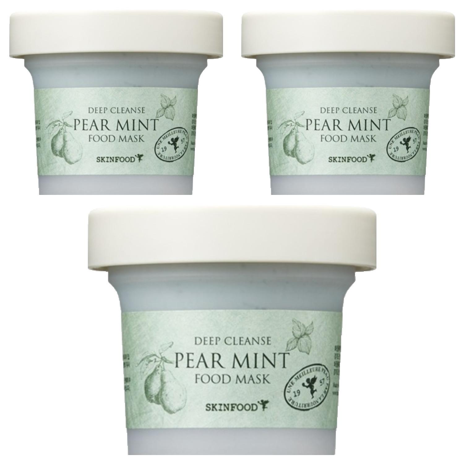 SKINFOOD Pear Mint Food Mask 120g (3-Pack) - Cooling Pore Care & Sebum Control - Refreshing Korean Clay Mask Bundle