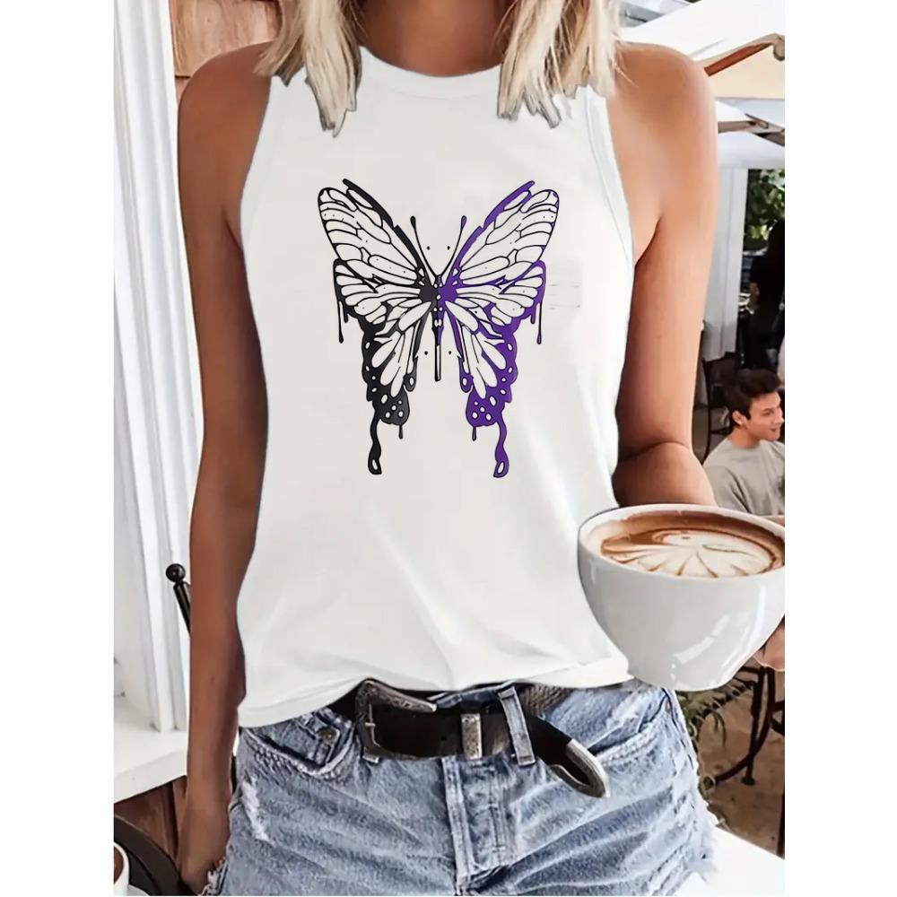 Shirt butterfly animal print vest T-shirt sleeveless round neck