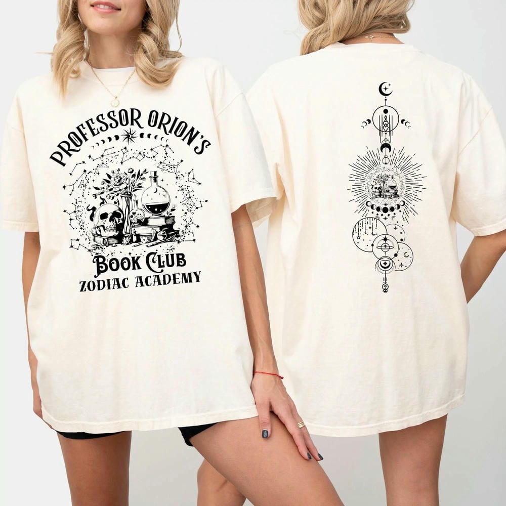 Vintage tričko Zodiac Academy Tričko Klubu čtenářů profesora Orionse Fantasy čtenář Unisex tričko Bavlněné Y2K top Denní trendy Streetwear