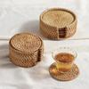 Retro Rattan Coaster Table Natural Woven Rattan Cup Coaster Drink Mug Pot Tea Coffee Placemat Handmade Kitchen Accessories
