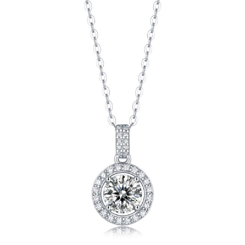 Sterling Moissanite Disc Pendant Necklace Women Short Chain Minimalist Geometric Jewelry