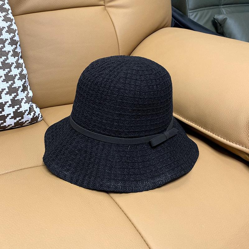 

Versatile Hat Style Straw Woven Minimalist Solid Color Womens Hatscaps Sunshade чорний