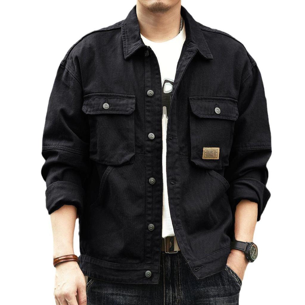 Men's Trendy Retro Denim Jacket for Spring & Autumn, Casual American Style with Loose Fit Lapel Design