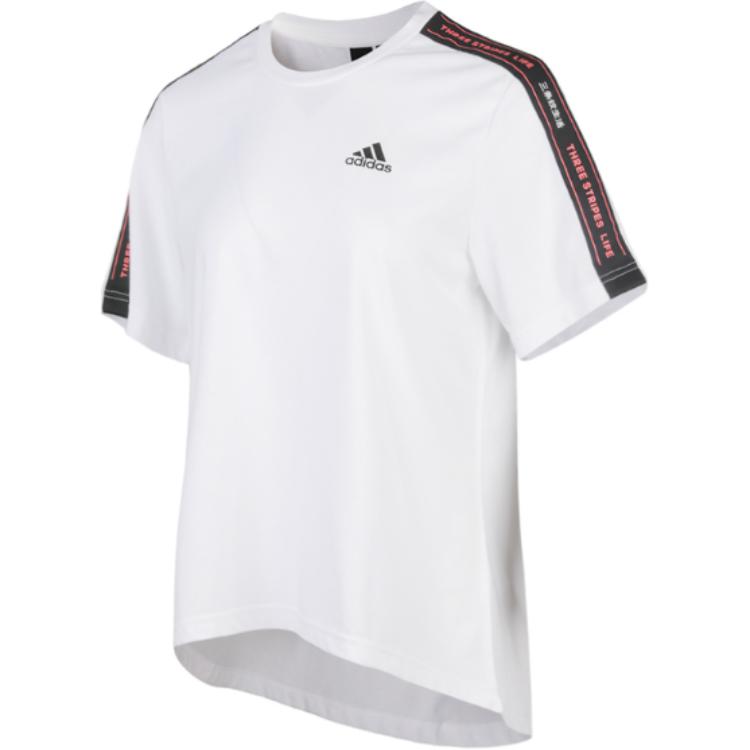 Adidas Ss Tee Tape Logo Print Round Neck Comfortable Short Sleeve T-Shirt Women Tops White FJ6885