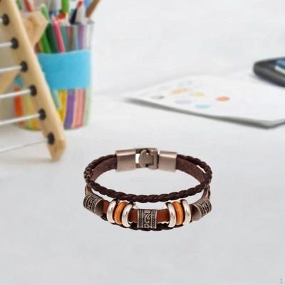 Bracelet for Men Wristband Handmade Bangle PU Leather Multi Row Hand Woven Rope Sturdy Fashion