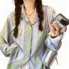 Colorful Striped Women's Shirt Turn Down Collar Chest Pocket Color Blocked Long Sleeved Blouse Korean Style Spring New Version Loose Casual Lady Top