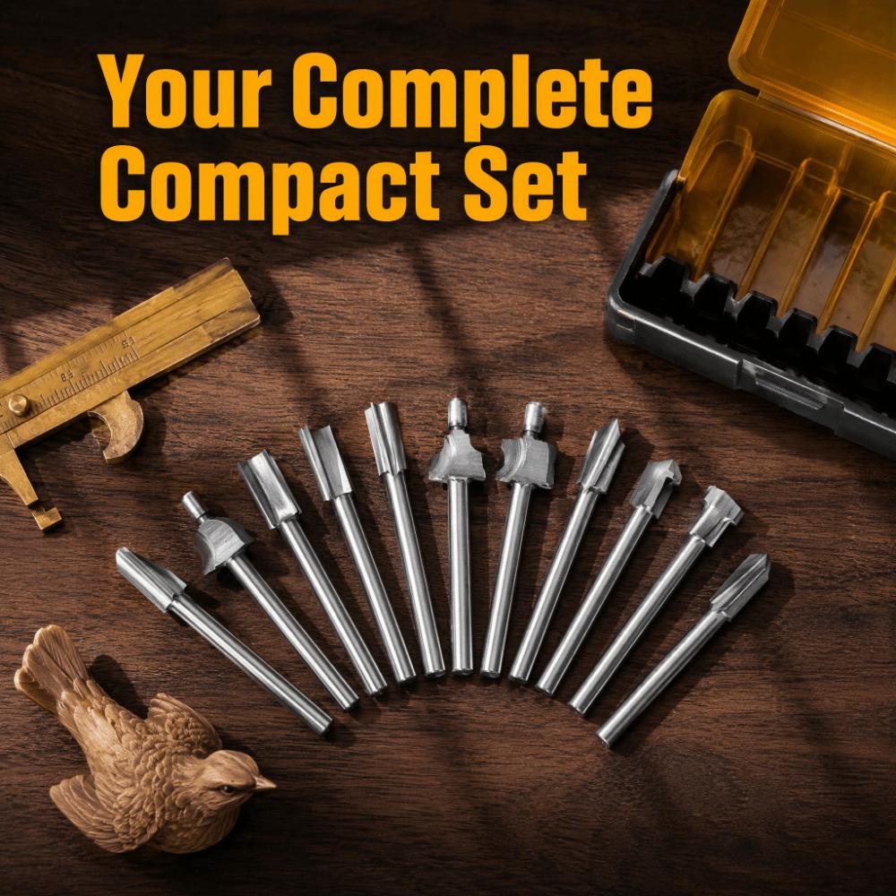 10PCS HSS Material Engraving Bit Set 1/8" Shank Flush Trim Bit Rotary Tool Accessories Woodworking