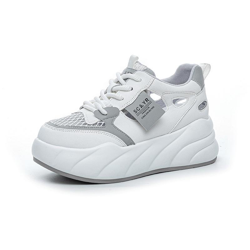 Thick-soled hollow white shoes women's 2025 summer mesh explosion casual fashion versatile hollow breathable heightening women's shoes