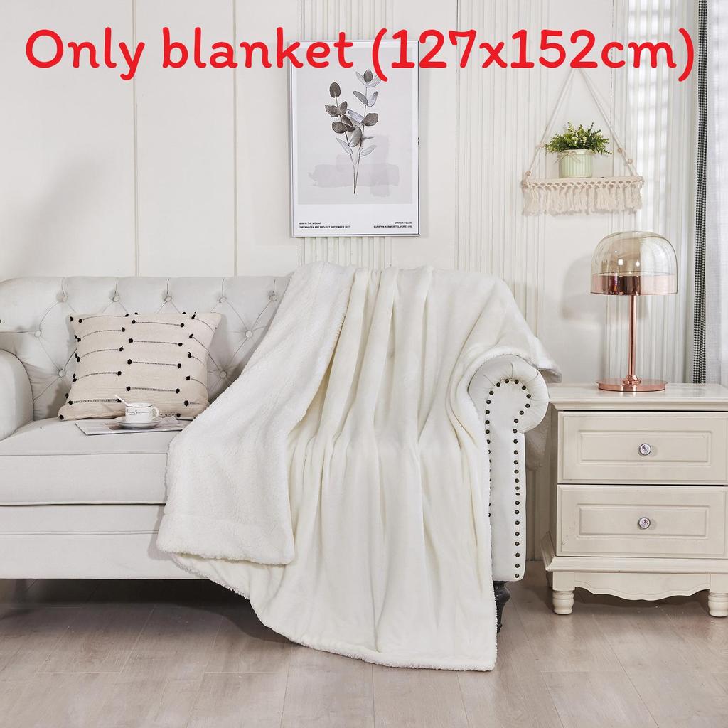 Plush Sherpa Throw Blanket With Solid Color Design For Home And Bed Use