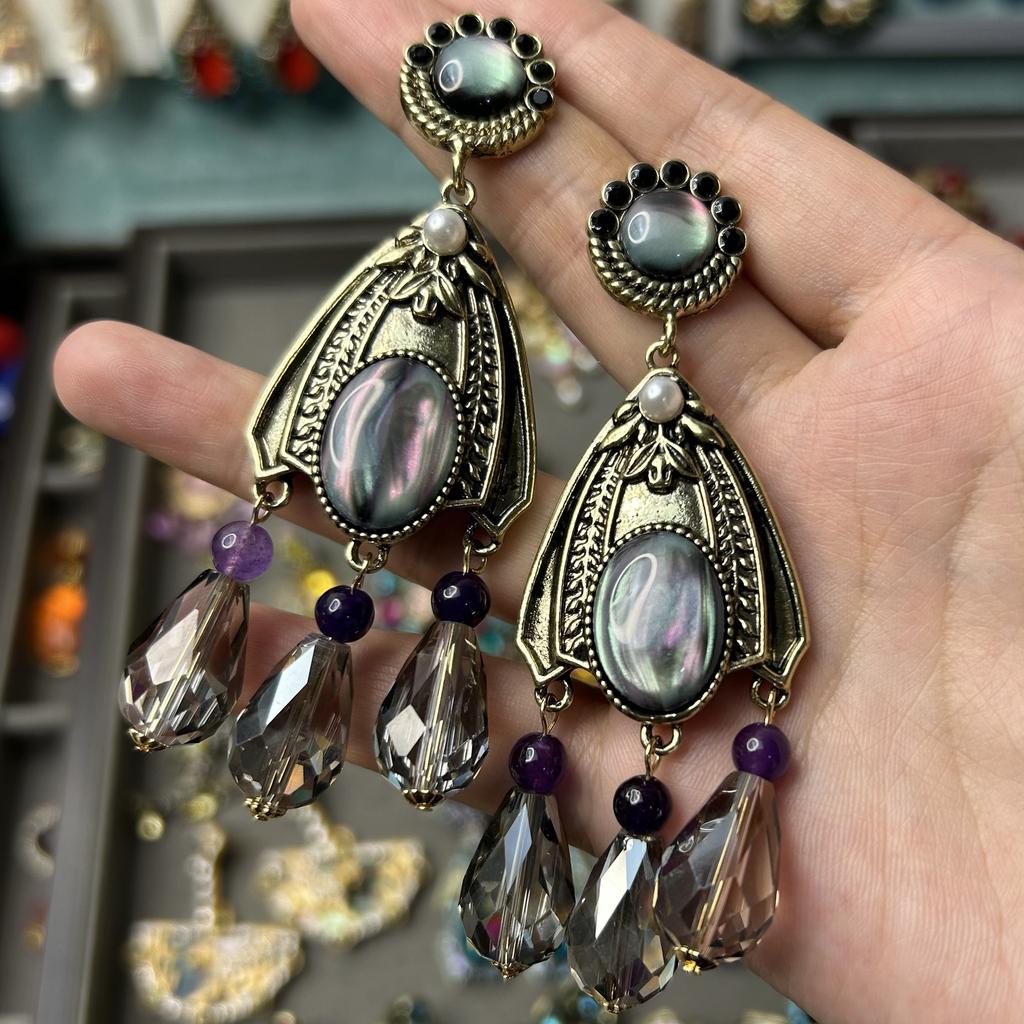 Silver Needle with Diamonds Flower Stripes Pearl Stud Earrings Medieval Vintage Retro Earrings Light Luxury Niche Earrings