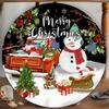 Merry Christmas Snowman Round Tin Sign 7.8 Inch Rustic Metal Wall Decor Pine Branches