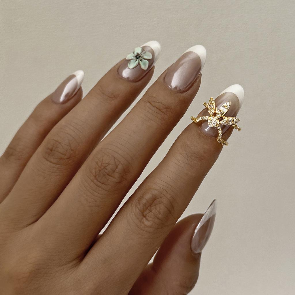 Exquisite Inlaid CZ Zircon Nail Ring for Women Creative Design Shiny Crystal Crown Flower Nail Open Ring Party Versatile Jewelry