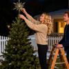 Christmas Tree Star Topper Seasonal Holiday Treetop Decorations Lighted Glitter Christmas Treetop Star for New Year Office