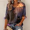 Women's Halloween Print Round Neck Tie Front Ruffle Blouse Three-Quarter Sleeves