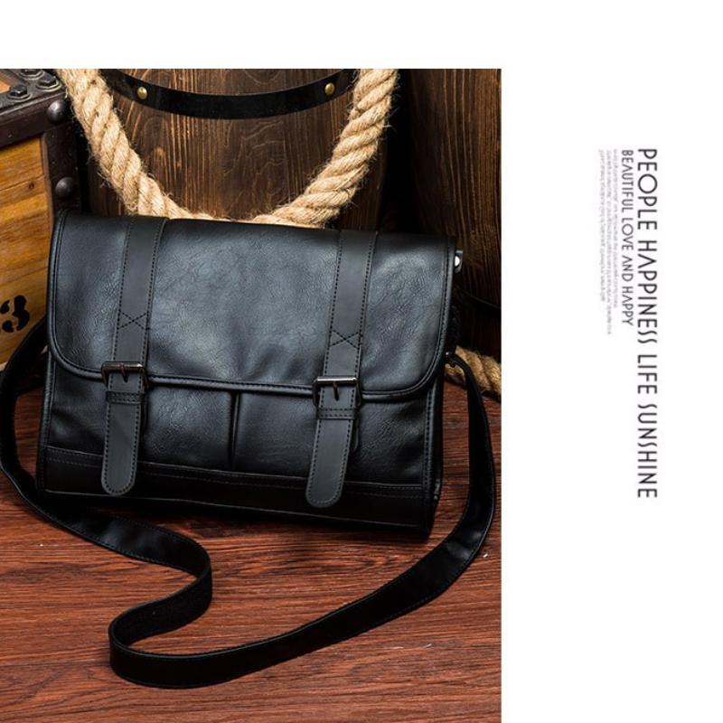 Bolsa Mensageiro de Couro Preto Vintage Bolsa Transversal Clássica para Homens