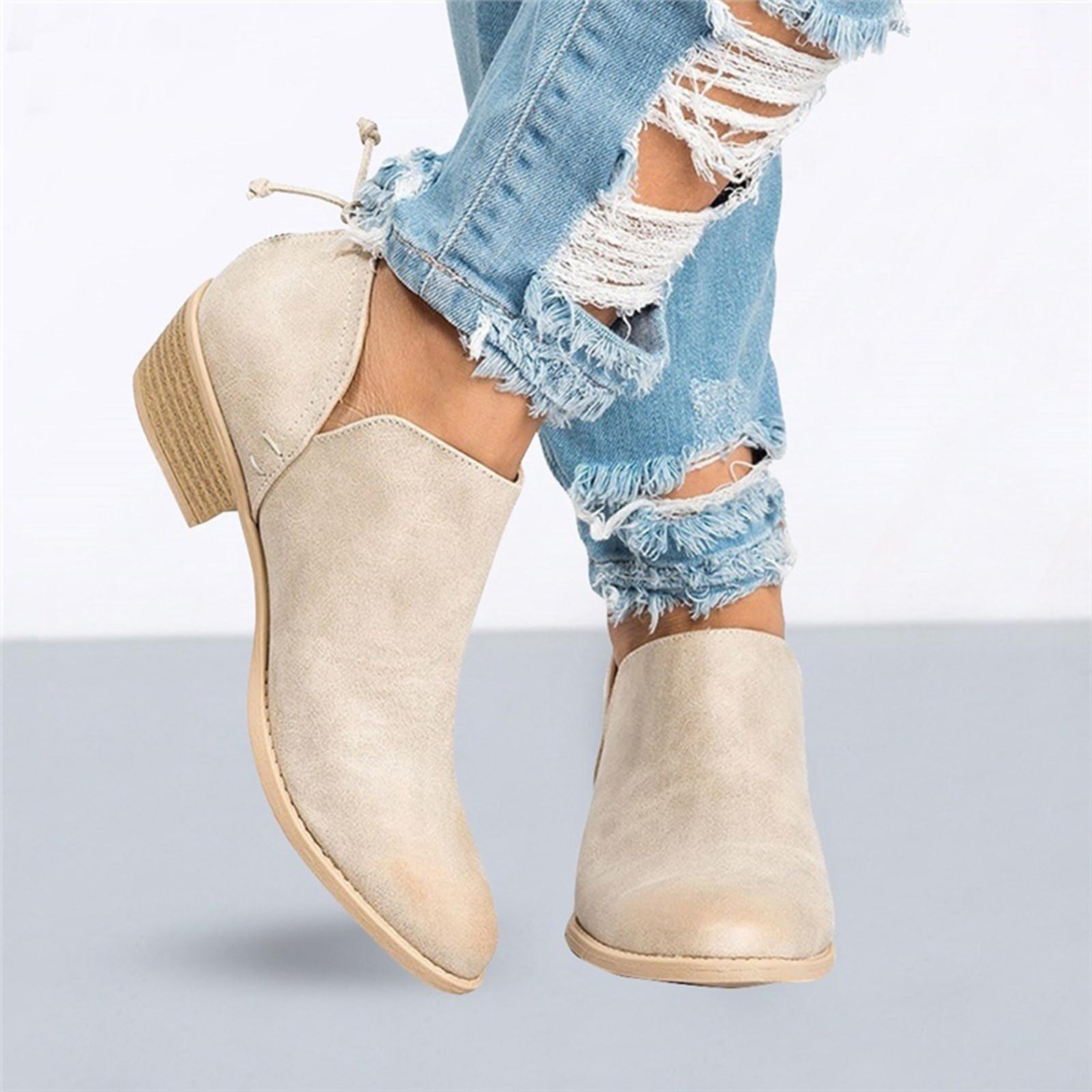 

Женские сапоги Кожаные короткие сапоги из воловьей кожи Повседневная обувь на низком каблуке с круглым носком 35 хаки