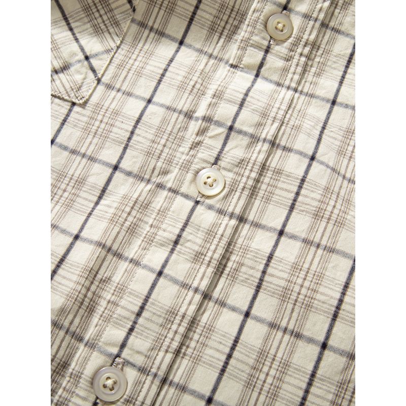 Short-Sleeved Shirt for Men, Summer Trendy Japanese Retro Plaid Cotton Top, Loose Wide-Fit Artistic Half-Sleeve Shirt